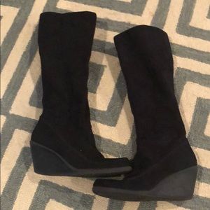 Aresoles black wedge boot.  Suede